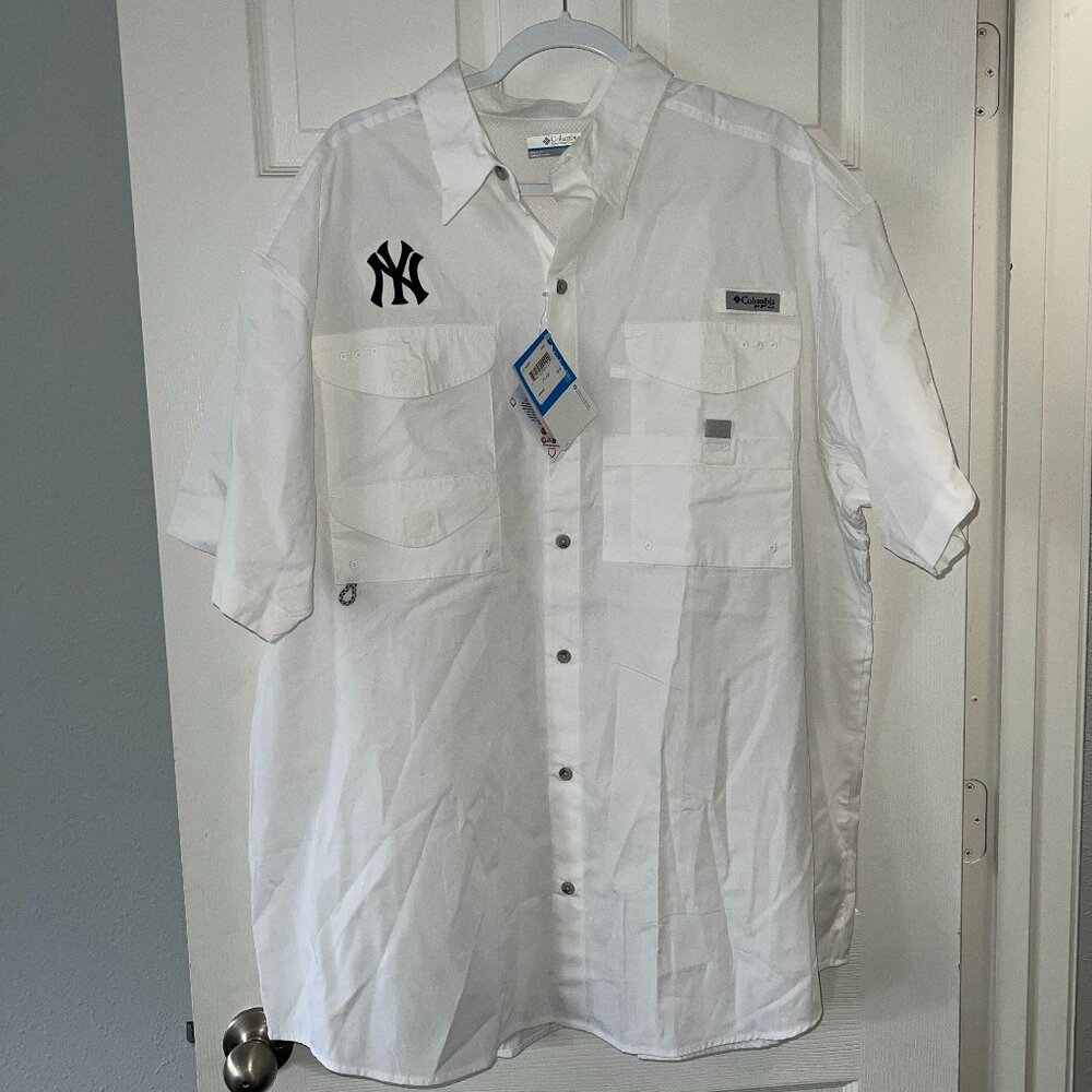 Men's New York Yankees PFG Bonehead Columbia White Button-Up Shirt Size XL NEW